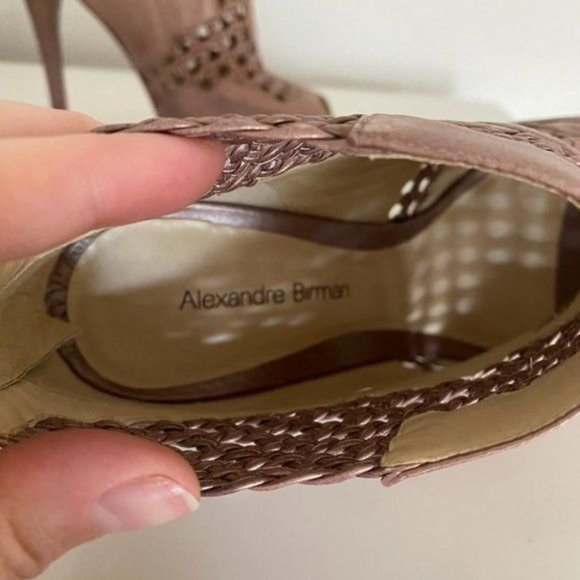 Alexandre Birman Metallic Rose Gold Braided Caged Open Toe Leather Heels 6.5 - Picture 6 of 12